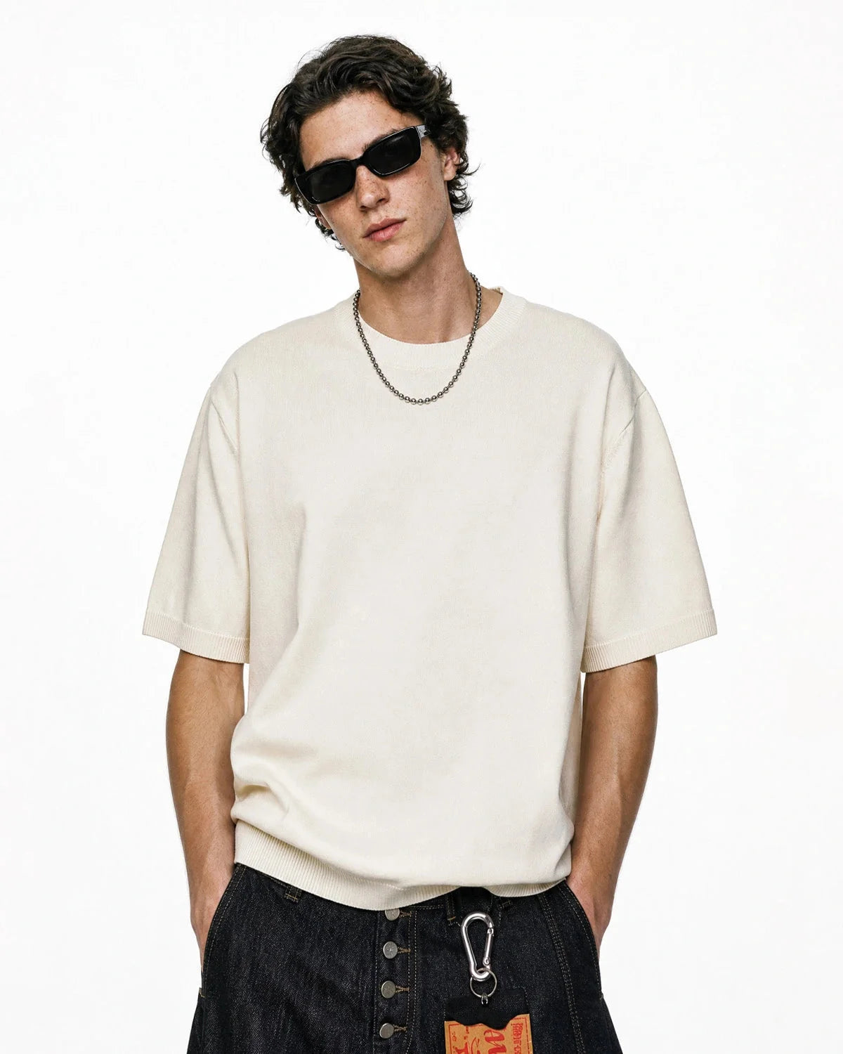 Omygoods Knit Crew Neck Short Sleeve Tee