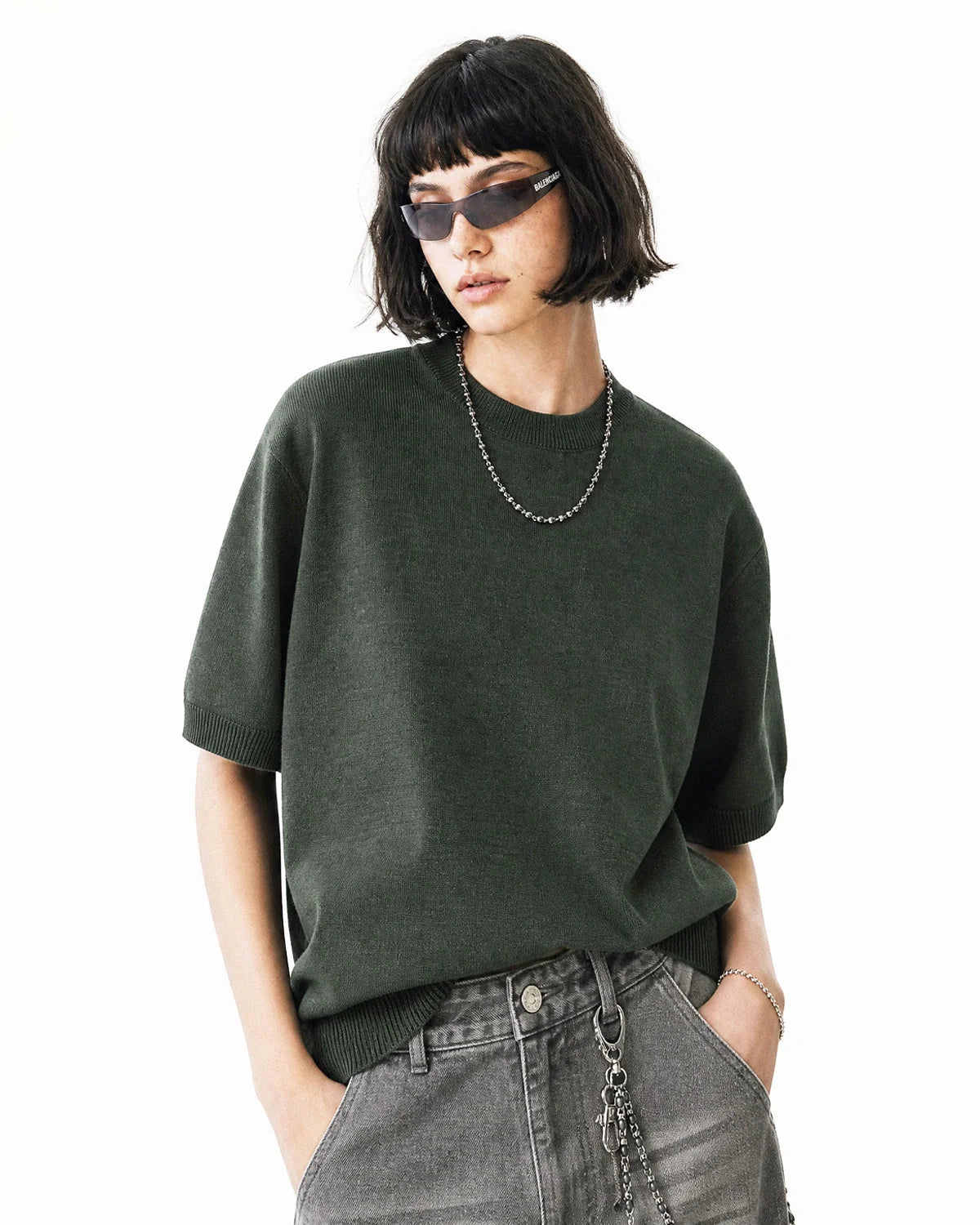 Omygoods Knit Crew Neck Short Sleeve Tee