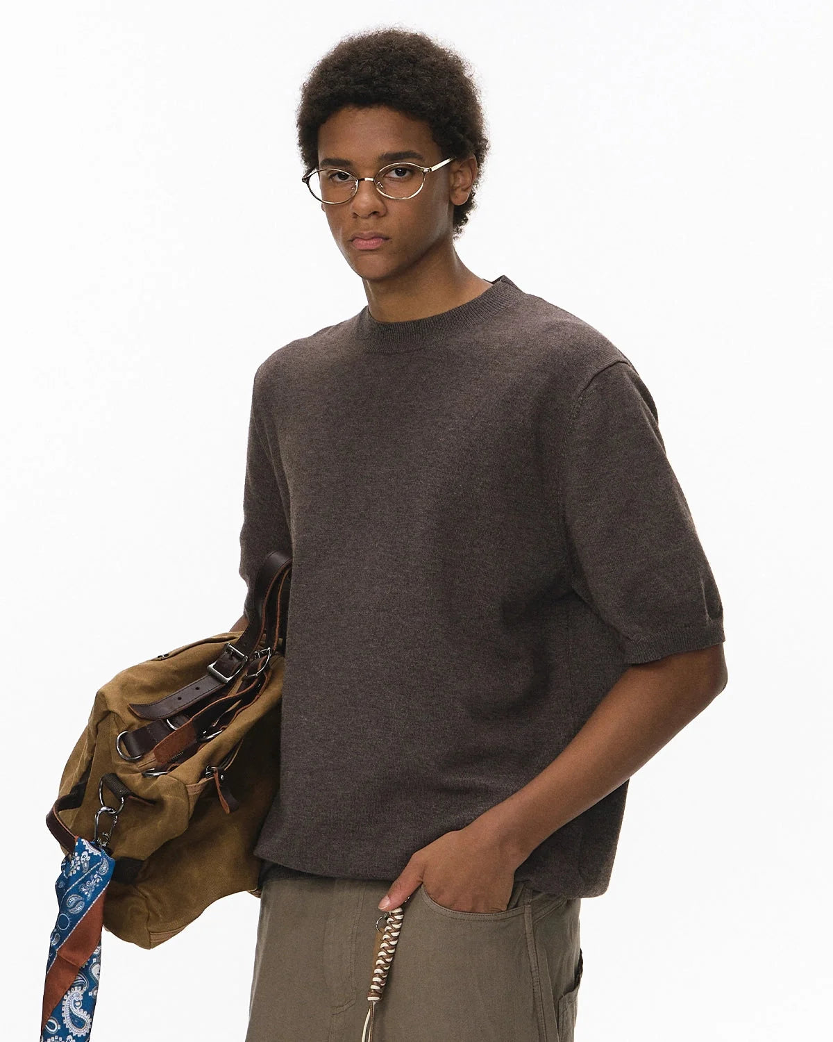 Omygoods Knitwear Short-Sleeved Crewneck Sweater