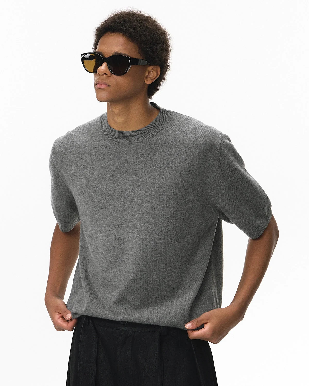 Omygoods Knitwear Short-Sleeved Crewneck Sweater