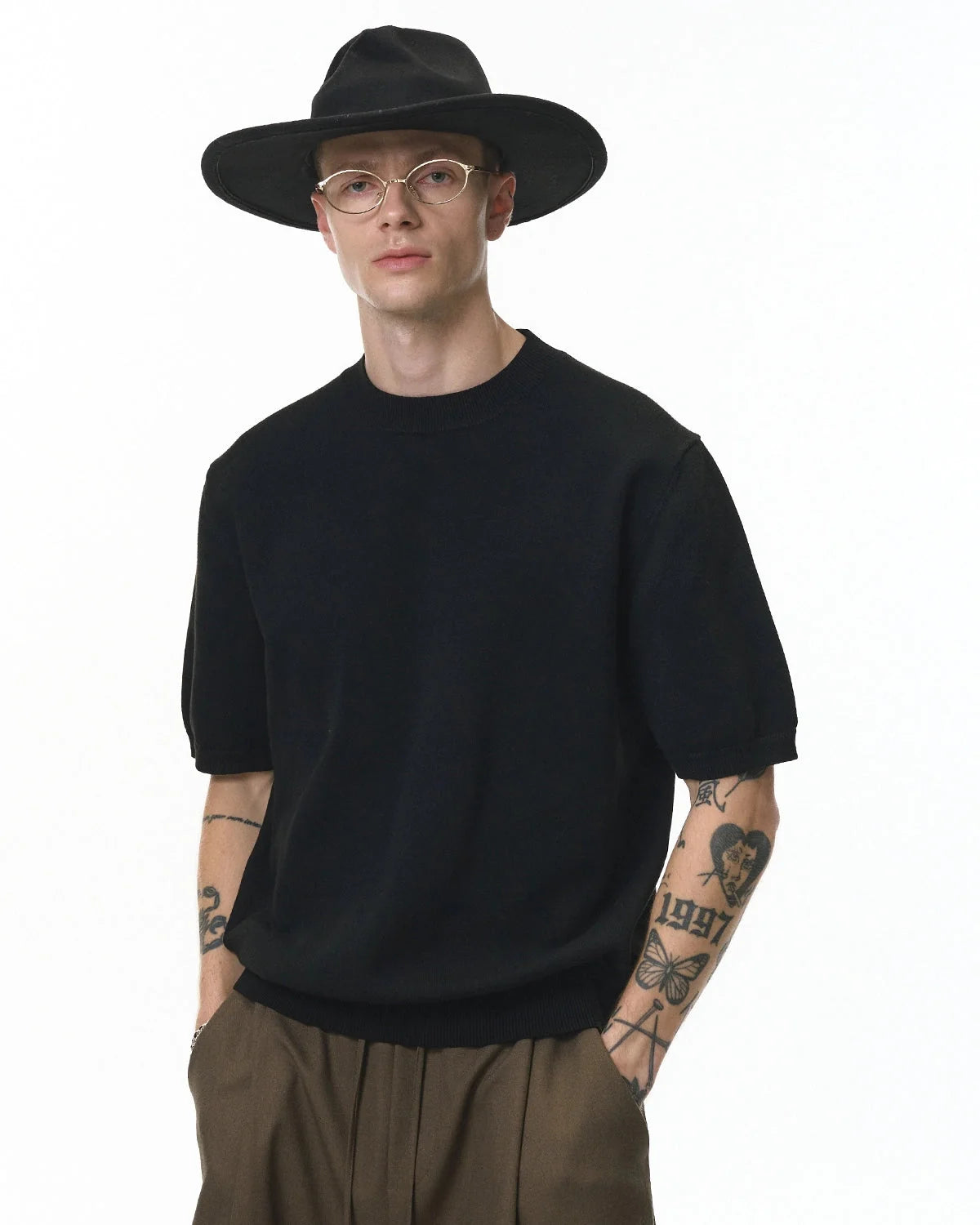 Omygoods Knitwear Short-Sleeved Crewneck Sweater