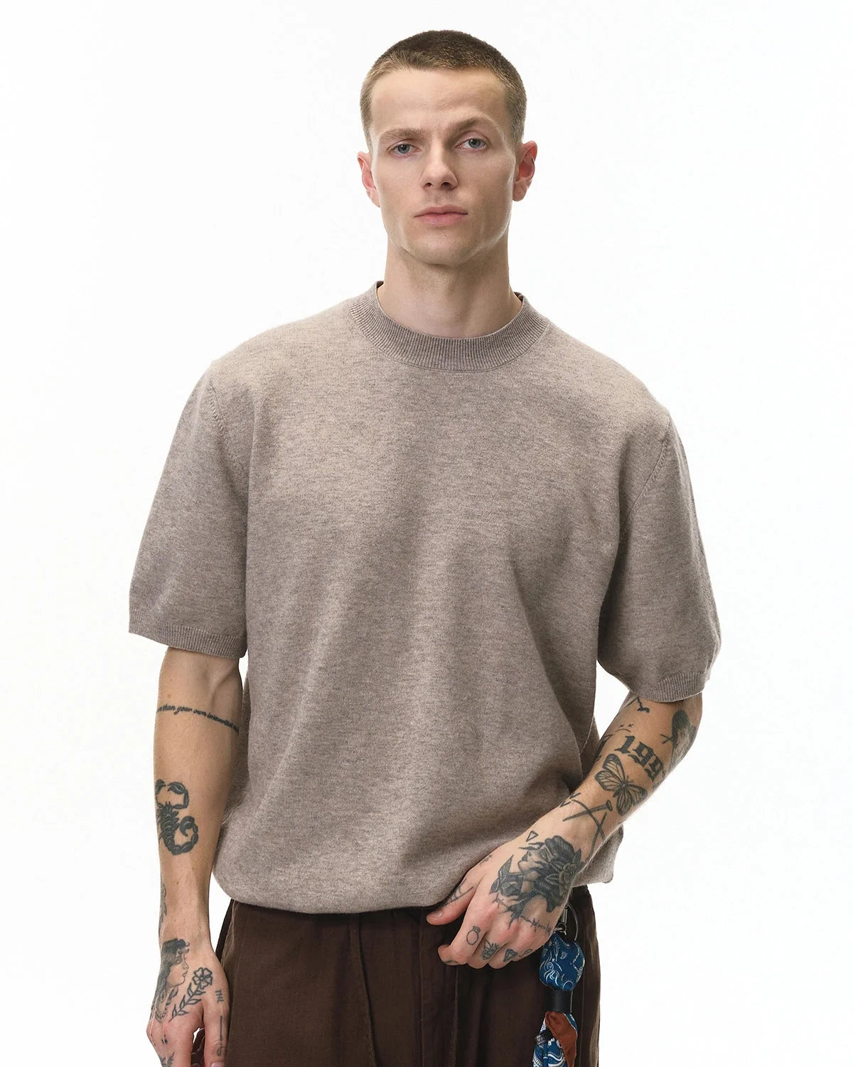 Omygoods Knitwear Short-Sleeved Crewneck Sweater