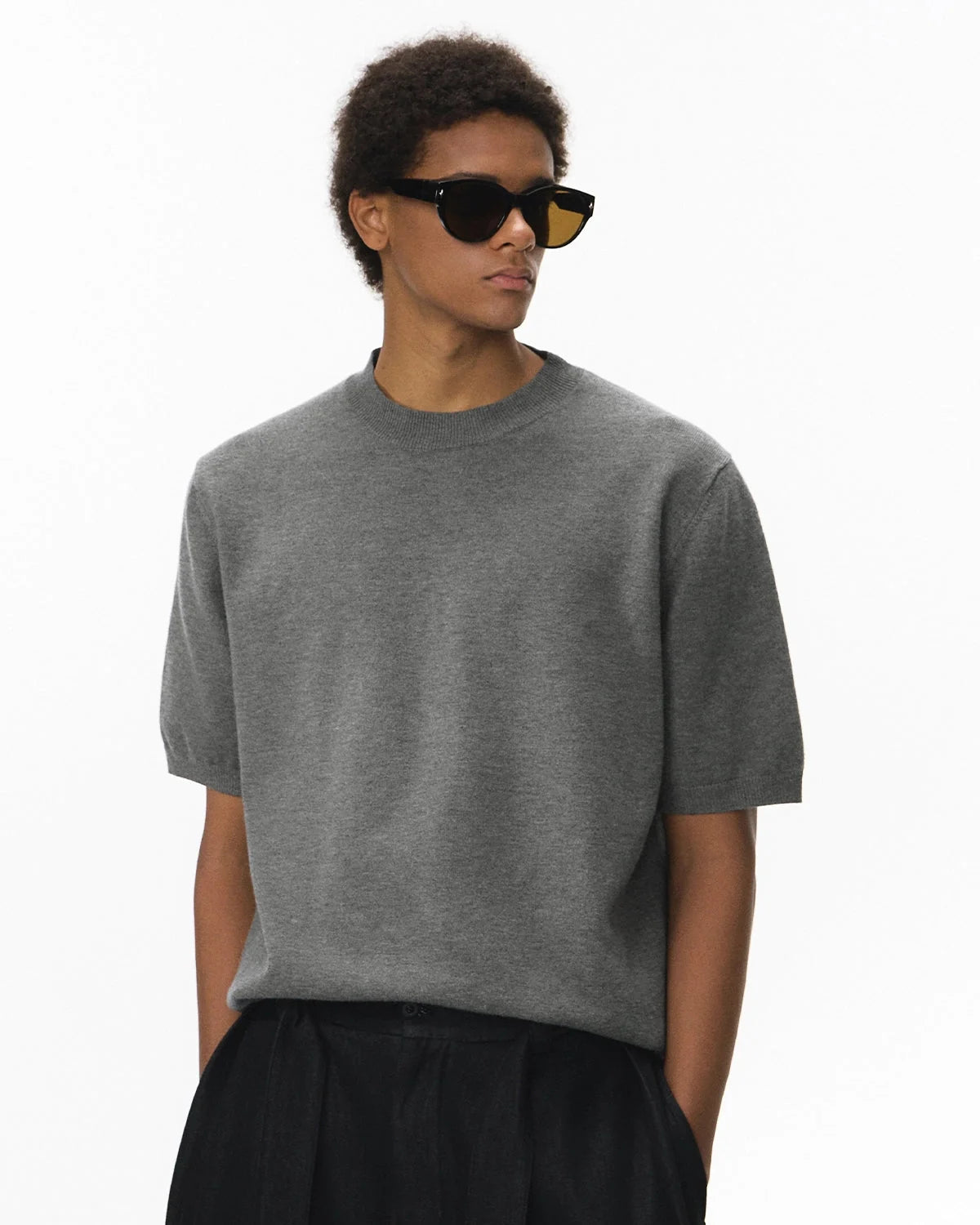 Omygoods Knitwear Short-Sleeved Crewneck Sweater