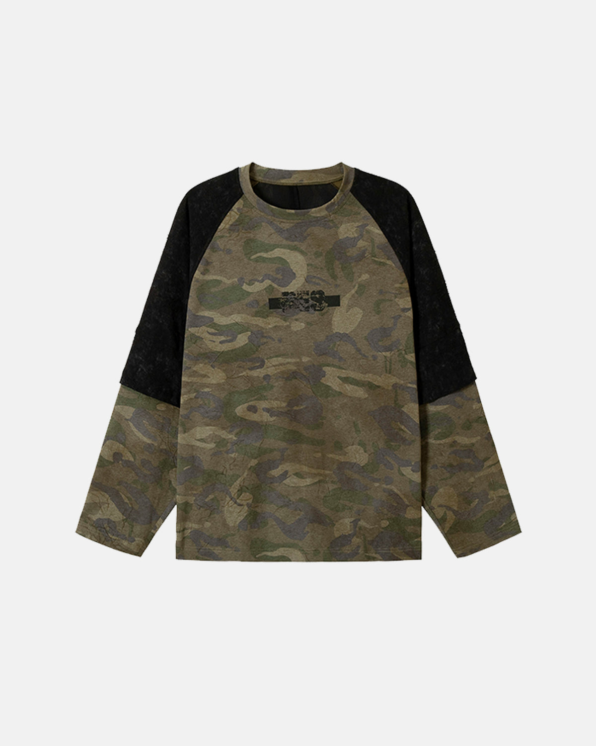 Omygoods Lace Patchwork Camo Raglan Tee