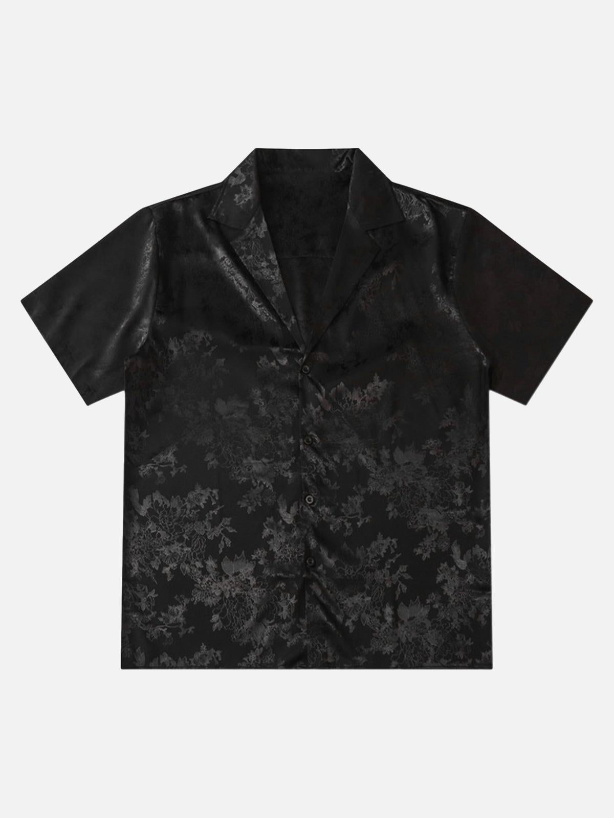 Omygoods Leaves Pattern Black Vintage Shirt