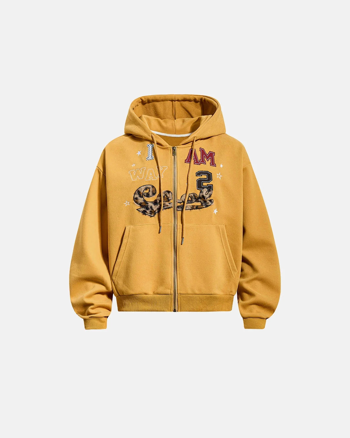 Omygoods Leopard Applique Boxy Zip Up Hoodie