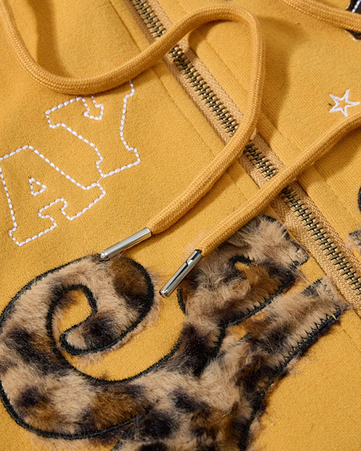 Omygoods Leopard Applique Boxy Zip Up Hoodie