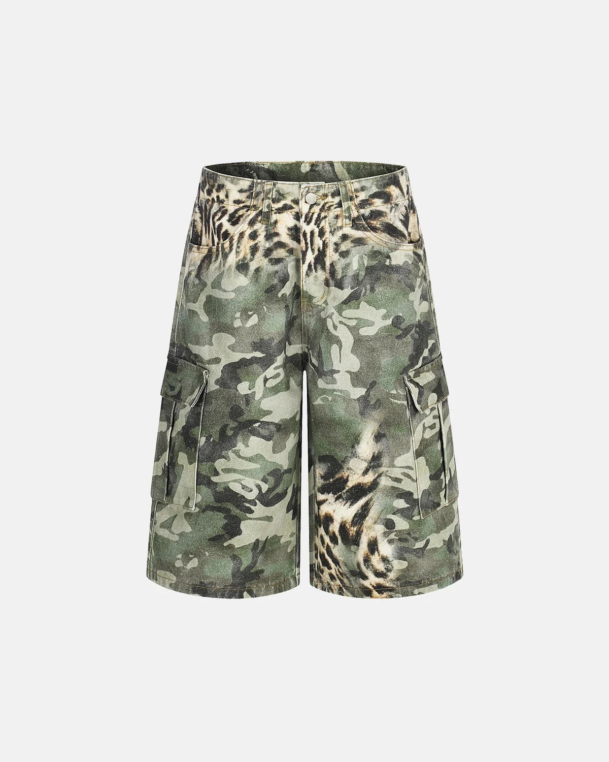 Omygoods Leopard Camo Cargo Longline Shorts