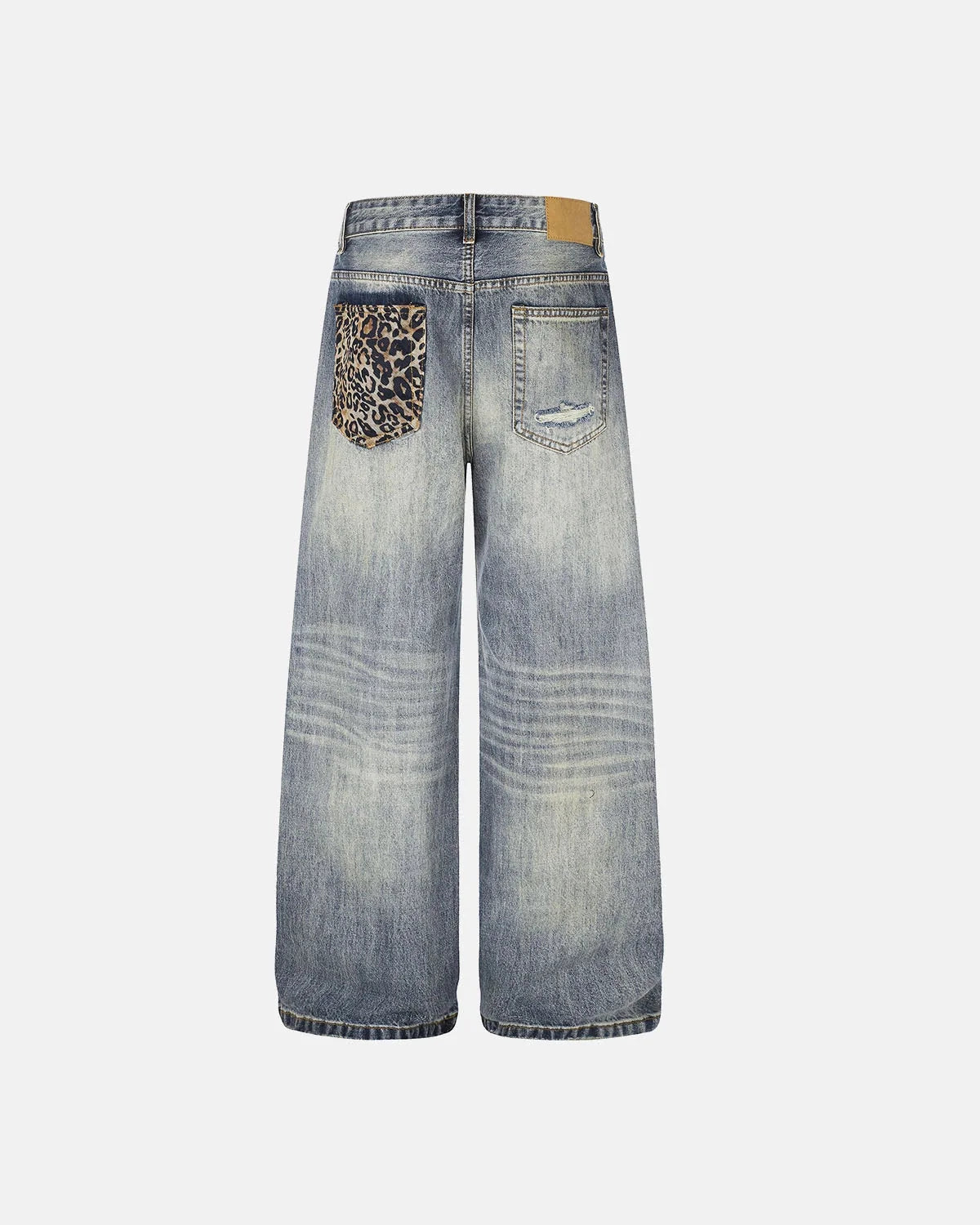 Omygoods Leopard Detail Distressed Baggy Jeans
