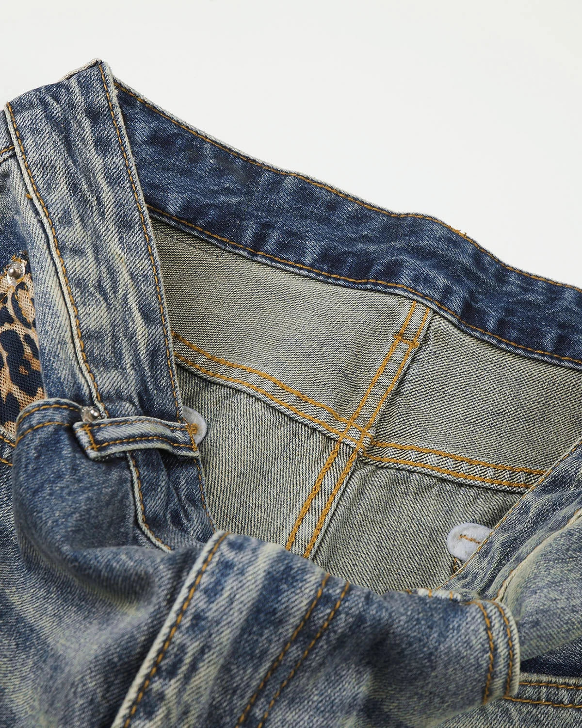 Omygoods Leopard Detail Distressed Baggy Jeans