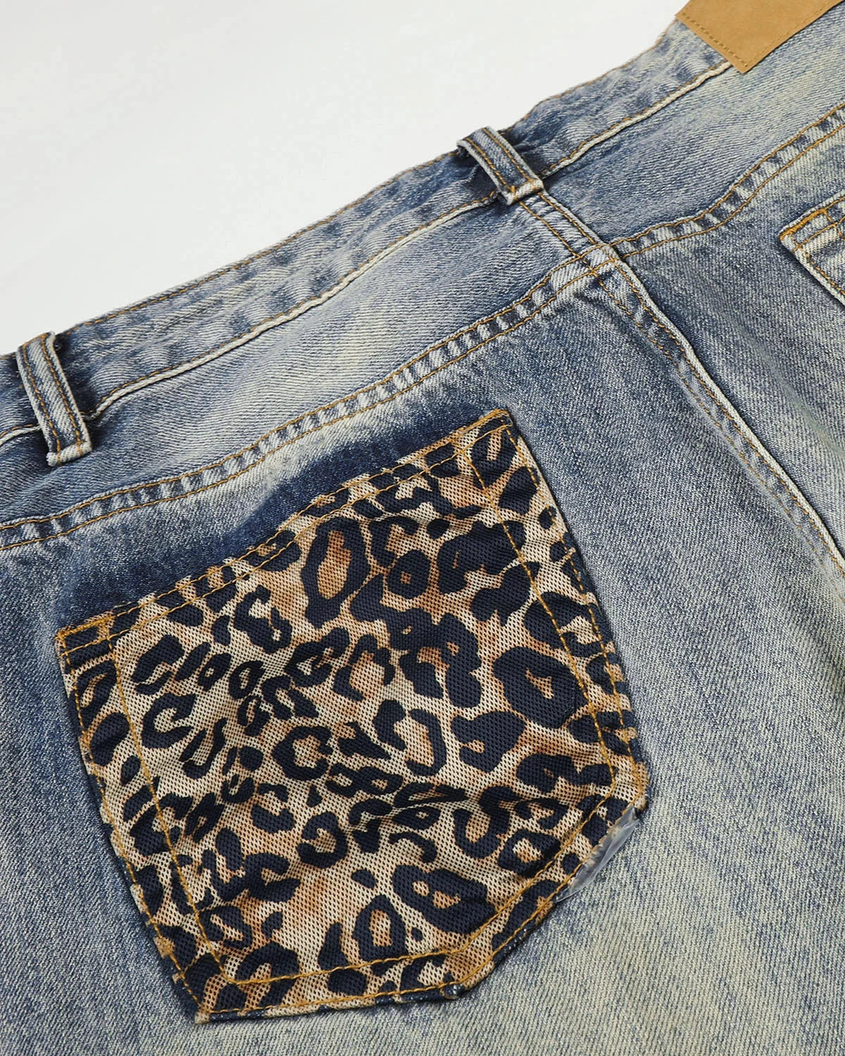 Omygoods Leopard Detail Distressed Baggy Jeans