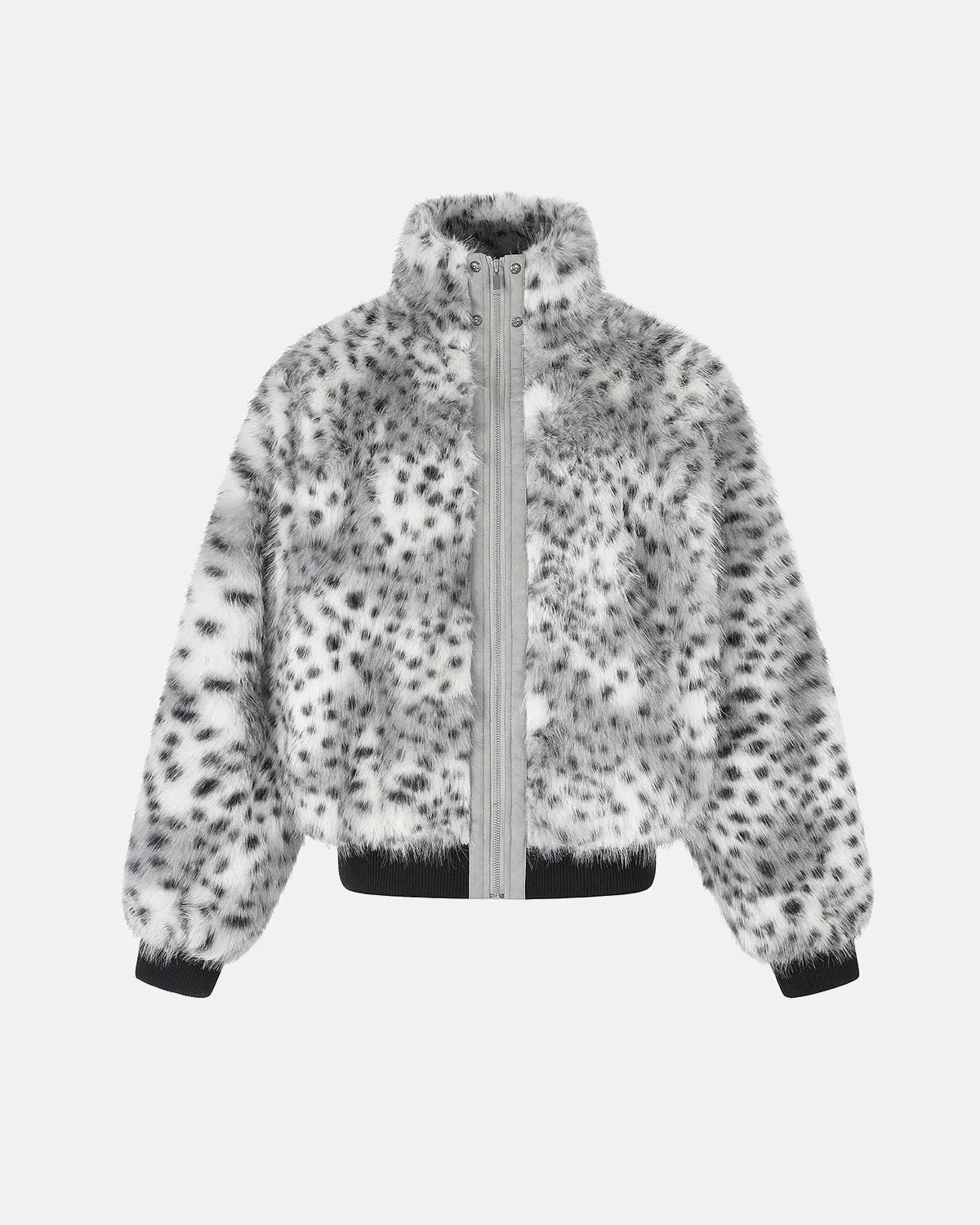 Omygoods Leopard Faux Fur Bomber Jacket