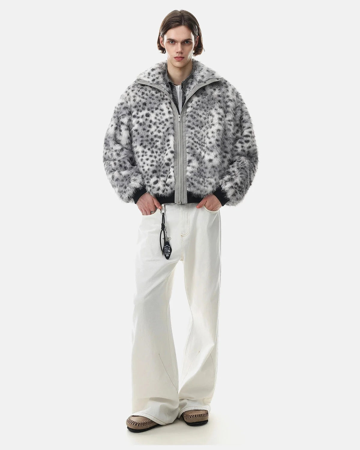 Omygoods Leopard Faux Fur Bomber Jacket