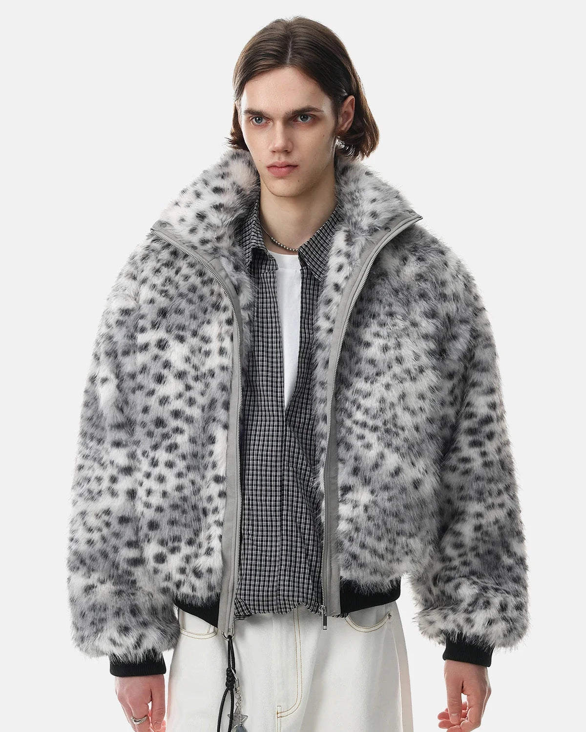 Omygoods Leopard Faux Fur Bomber Jacket