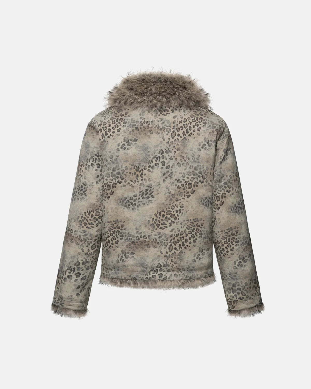 Omygoods Leopard Faux Fur Collar Jacket