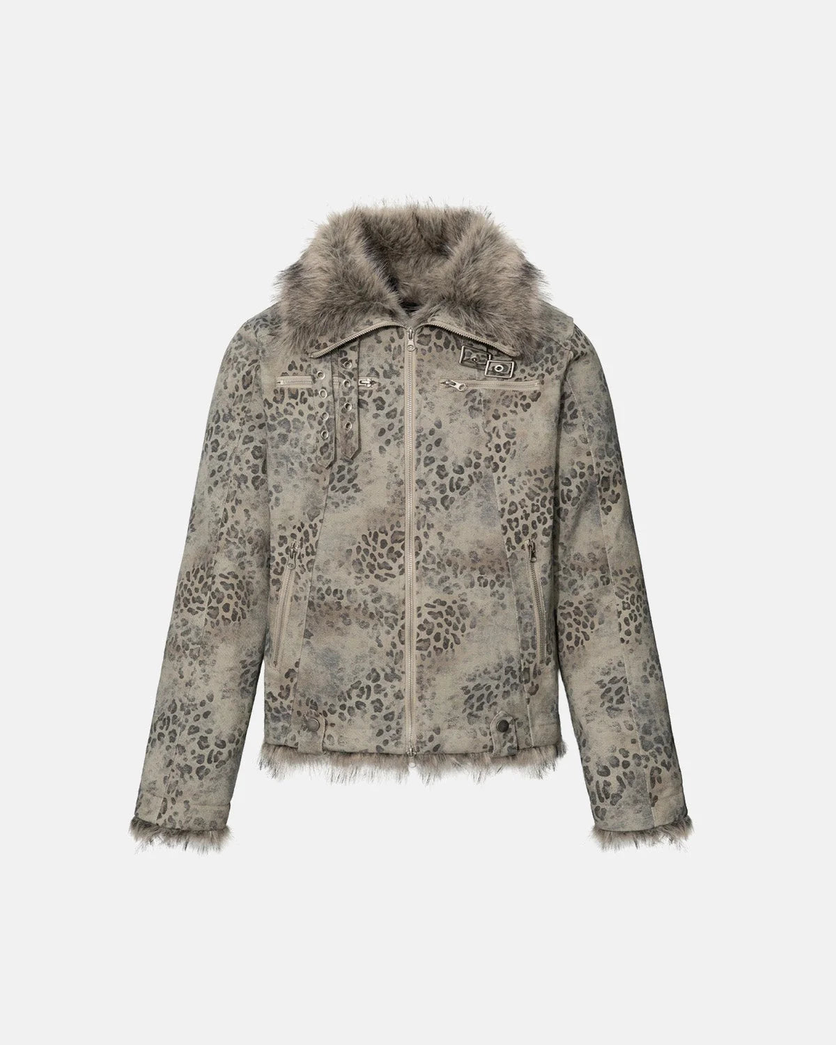 Omygoods Leopard Faux Fur Collar Jacket