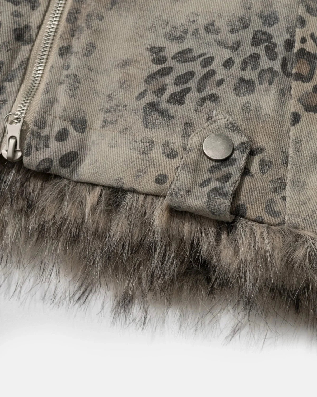 Omygoods Leopard Faux Fur Collar Jacket