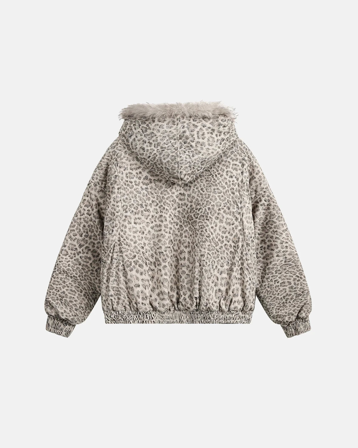 Omygoods Leopard Faux Fur Lined Bomber Jacket
