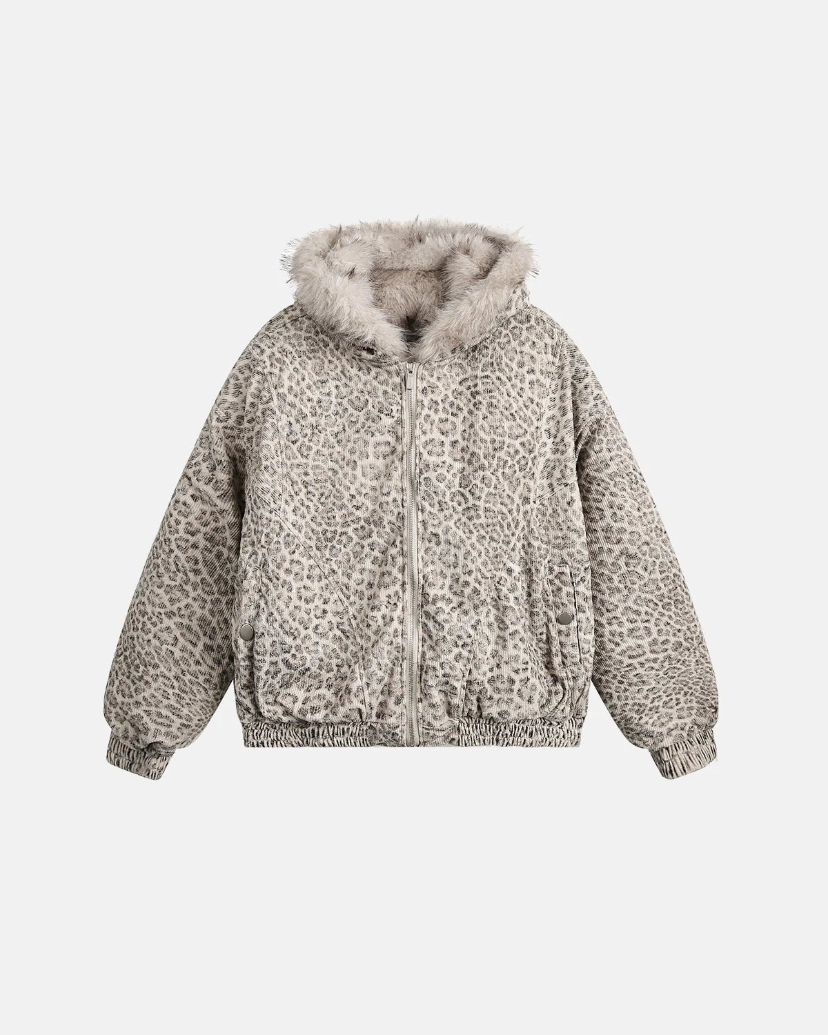 Omygoods Leopard Faux Fur Lined Bomber Jacket