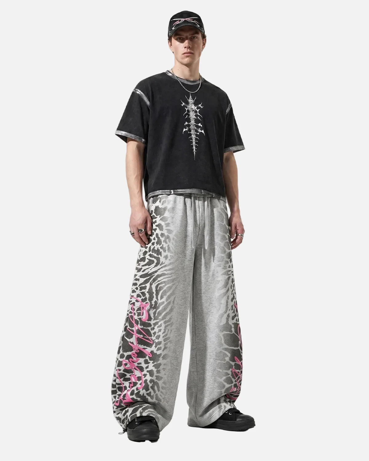Omygoods Leopard Graphic Barrel Sweatpants