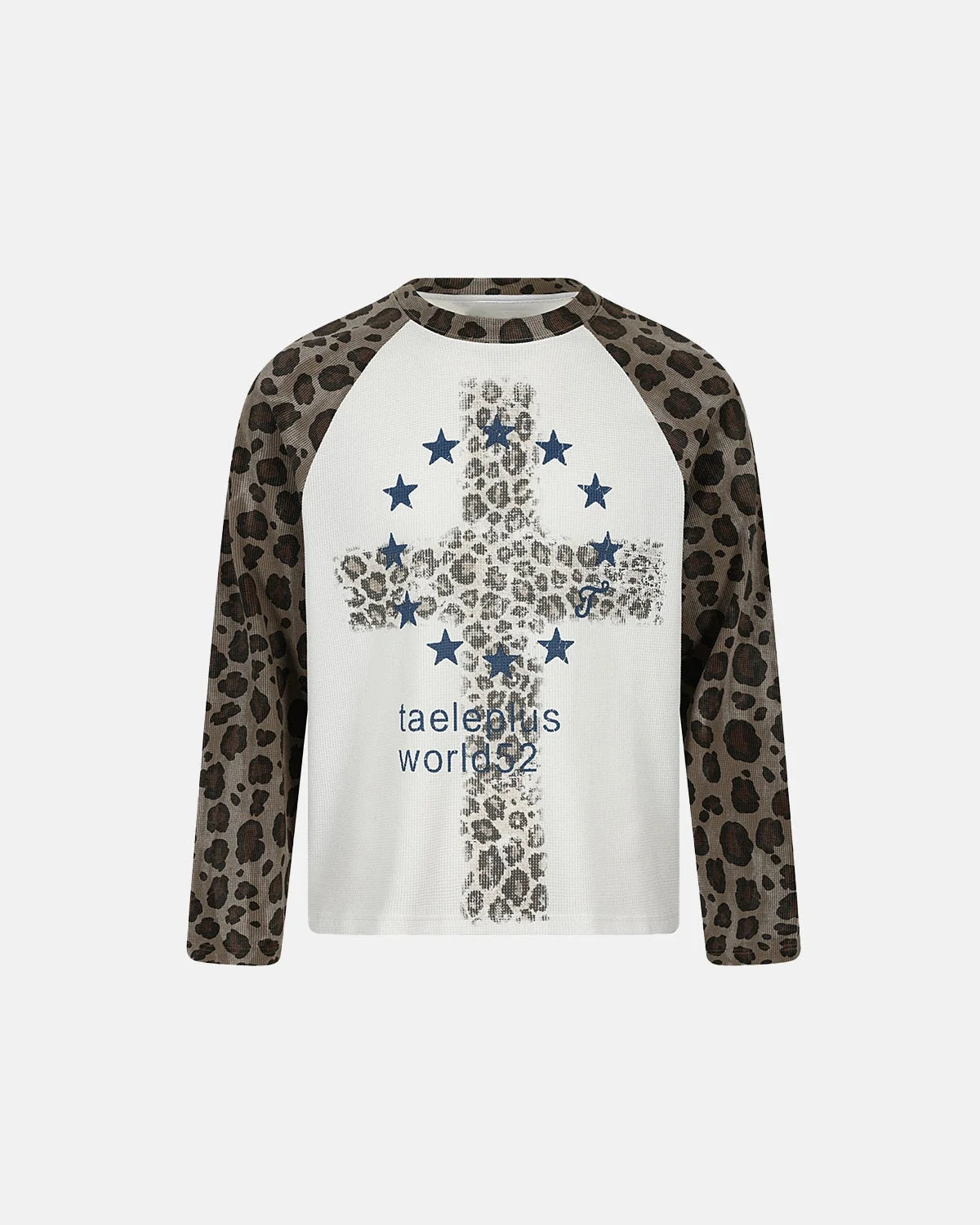 Omygoods Leopard Graphic Waffle Long Sleeve T-Shirt