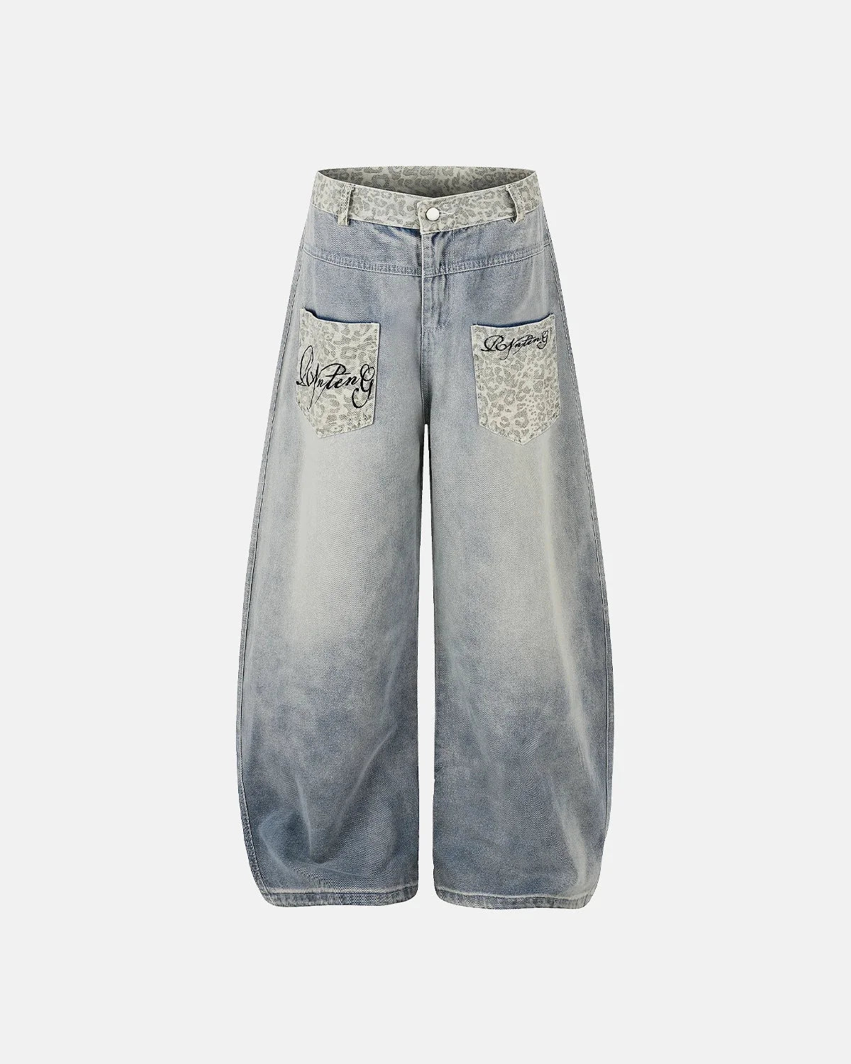 Omygoods Leopard Patch Barrel Jeans