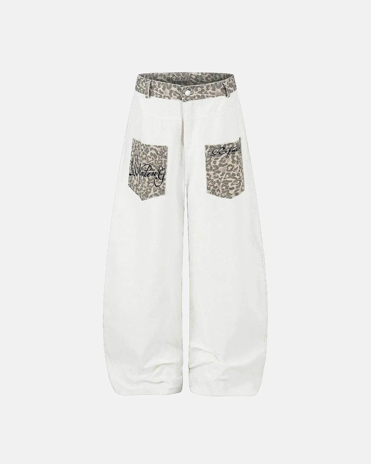 Omygoods Leopard Patch Barrel Jeans