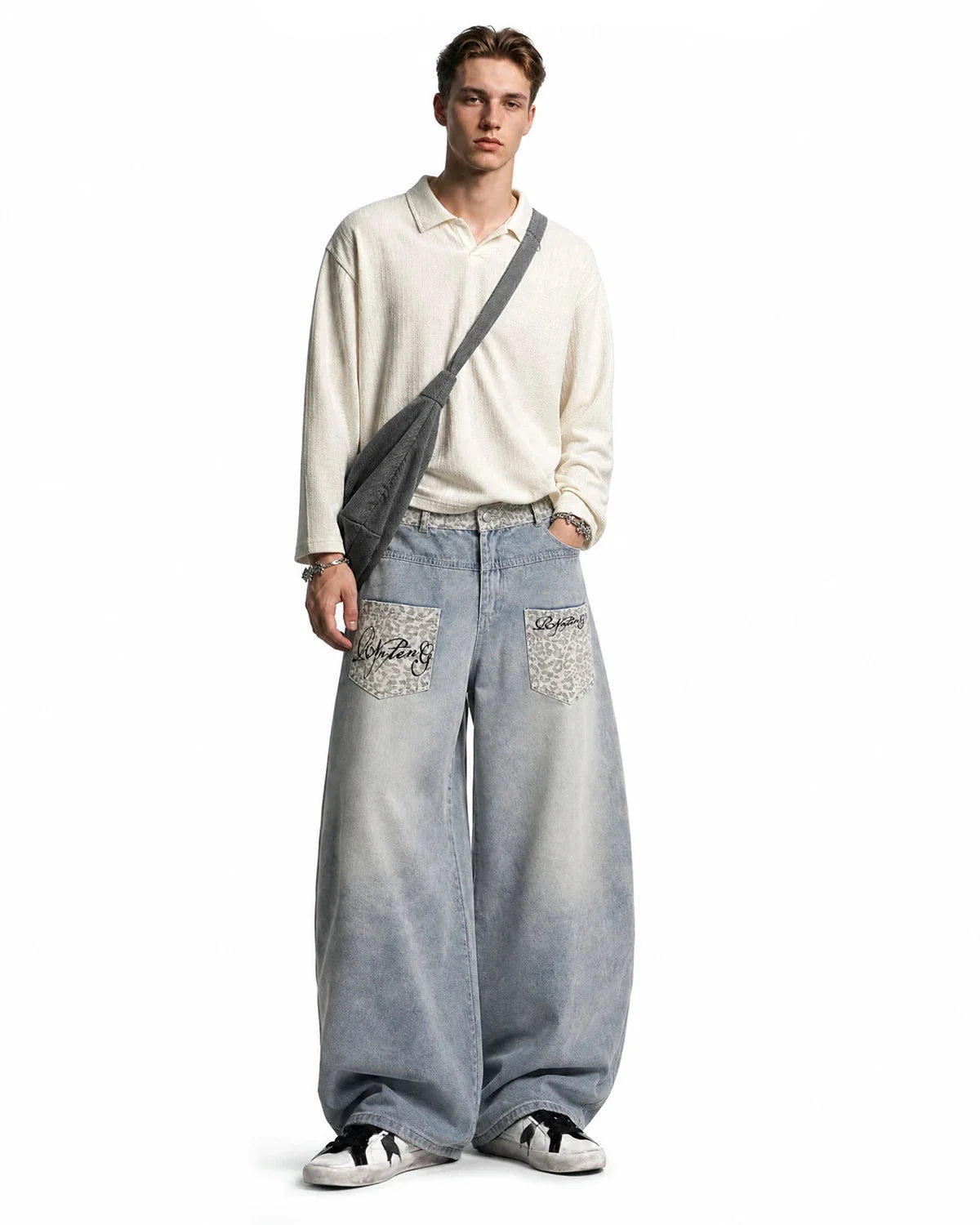 Omygoods Leopard Patch Barrel Jeans