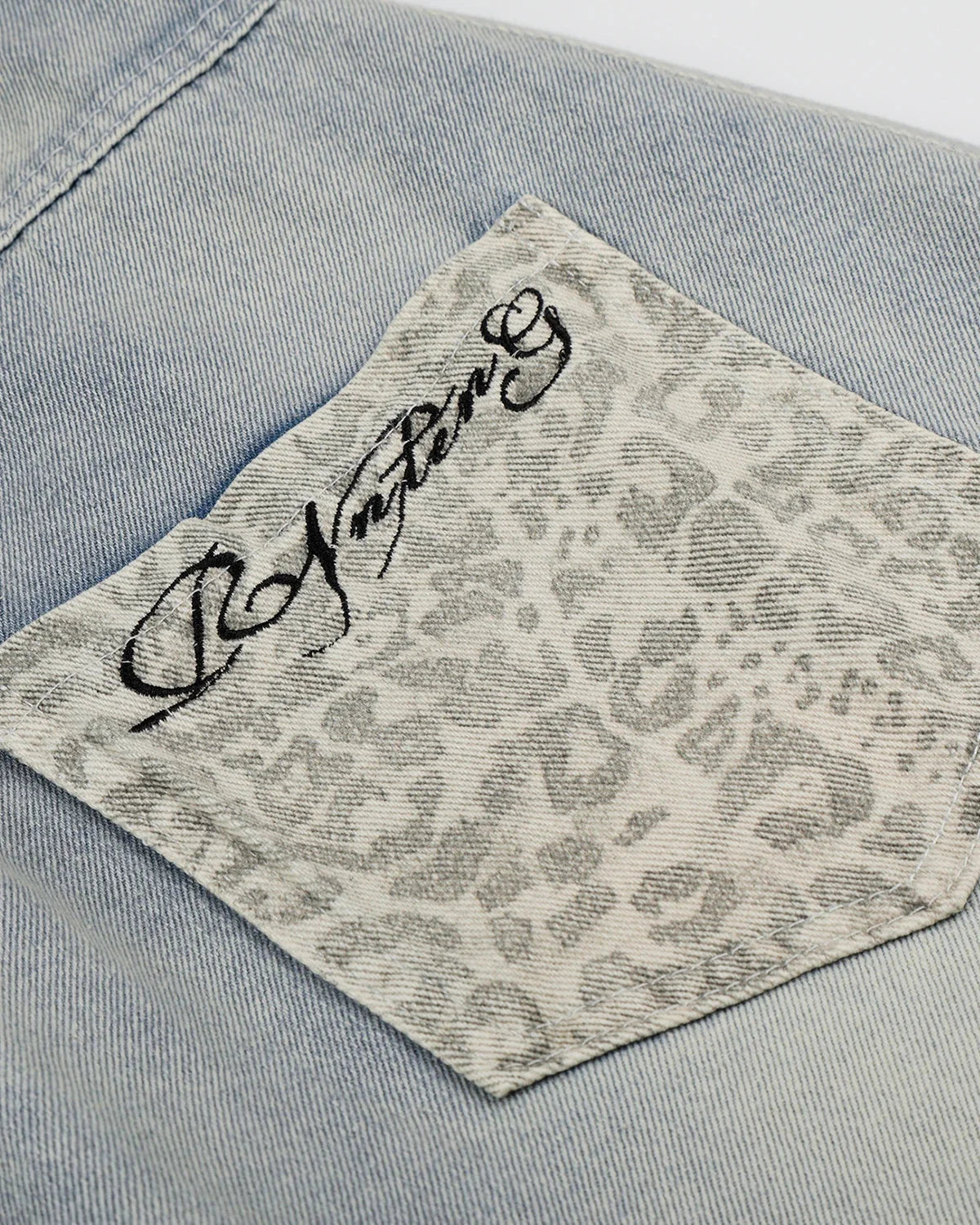 Omygoods Leopard Patch Barrel Jeans