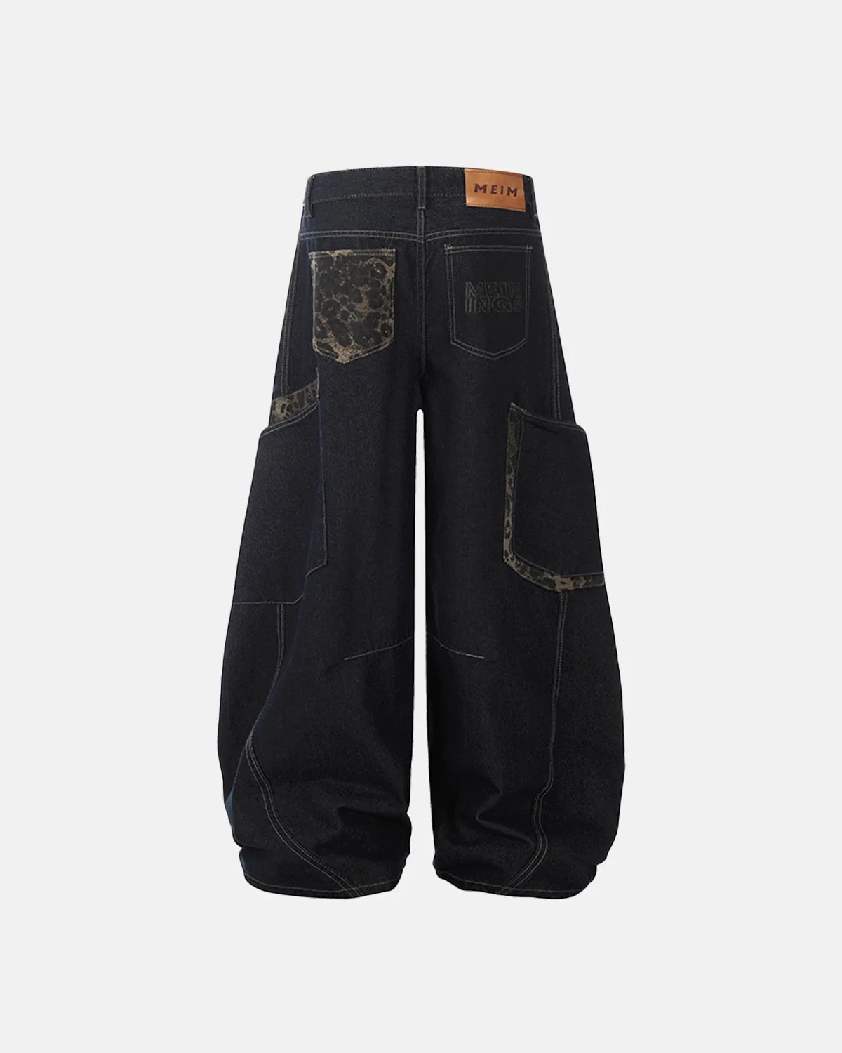 Omygoods Leopard Patchwork Barrel Jeans