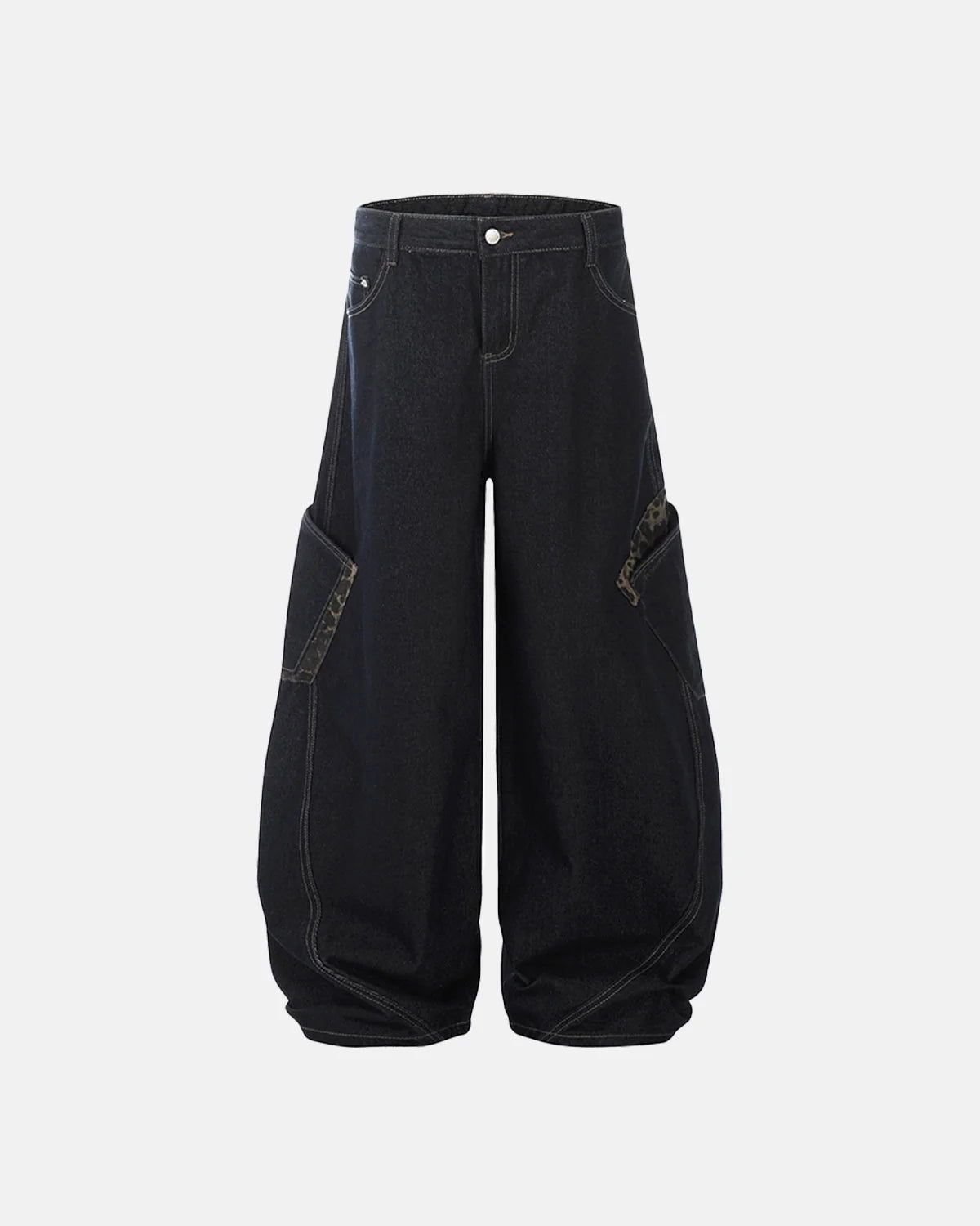Omygoods Leopard Patchwork Barrel Jeans