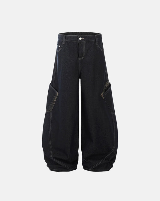 Omygoods Leopard Patchwork Barrel Jeans