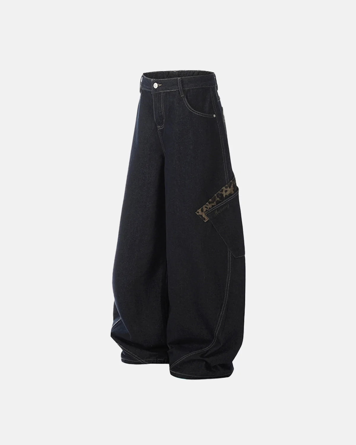 Omygoods Leopard Patchwork Barrel Jeans