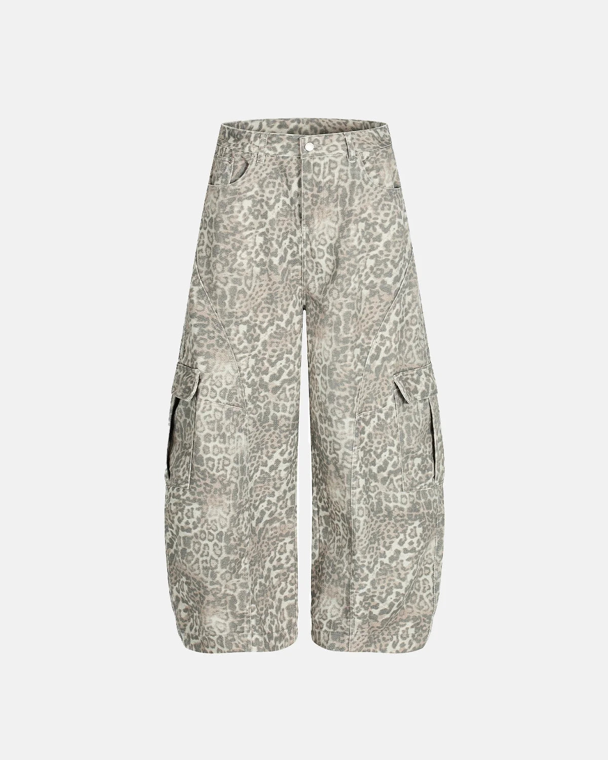 Omygoods Leopard Pattern Cargo Barrel Pants