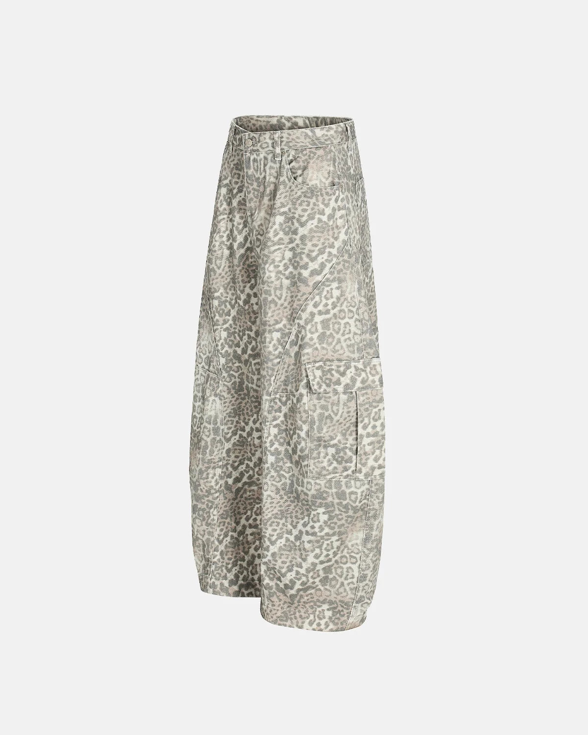 Omygoods Leopard Pattern Cargo Barrel Pants