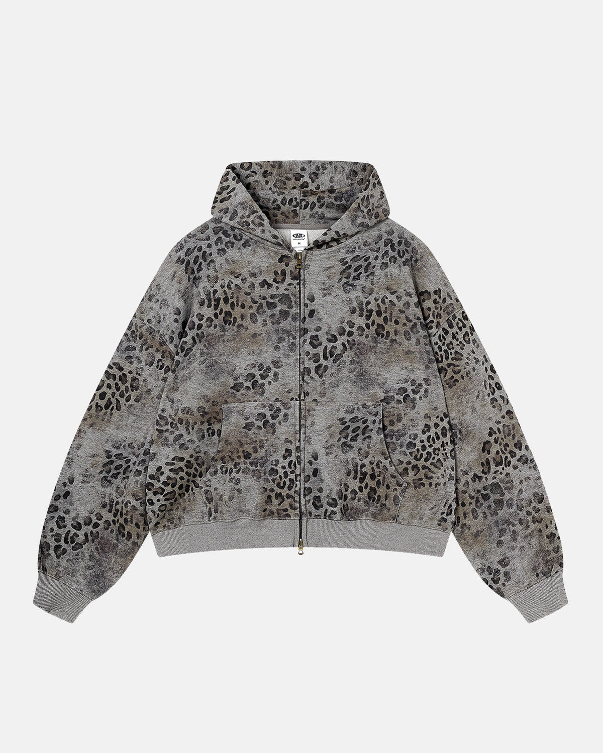 Omygoods Leopard Print Boxy Zip Up Hoodie