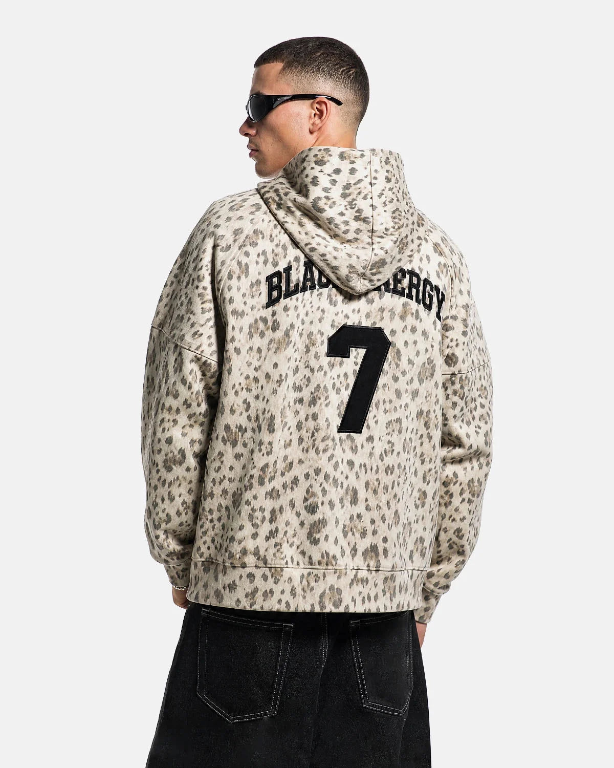 Omygoods Leopard Print Graphic Boxy Zip Up Hoodie