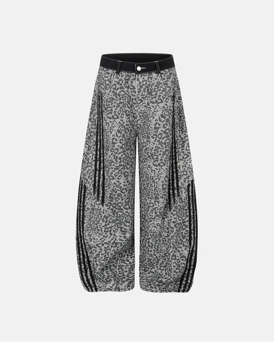 Omygoods Leopard Print Side Stripe Barrel Jeans
