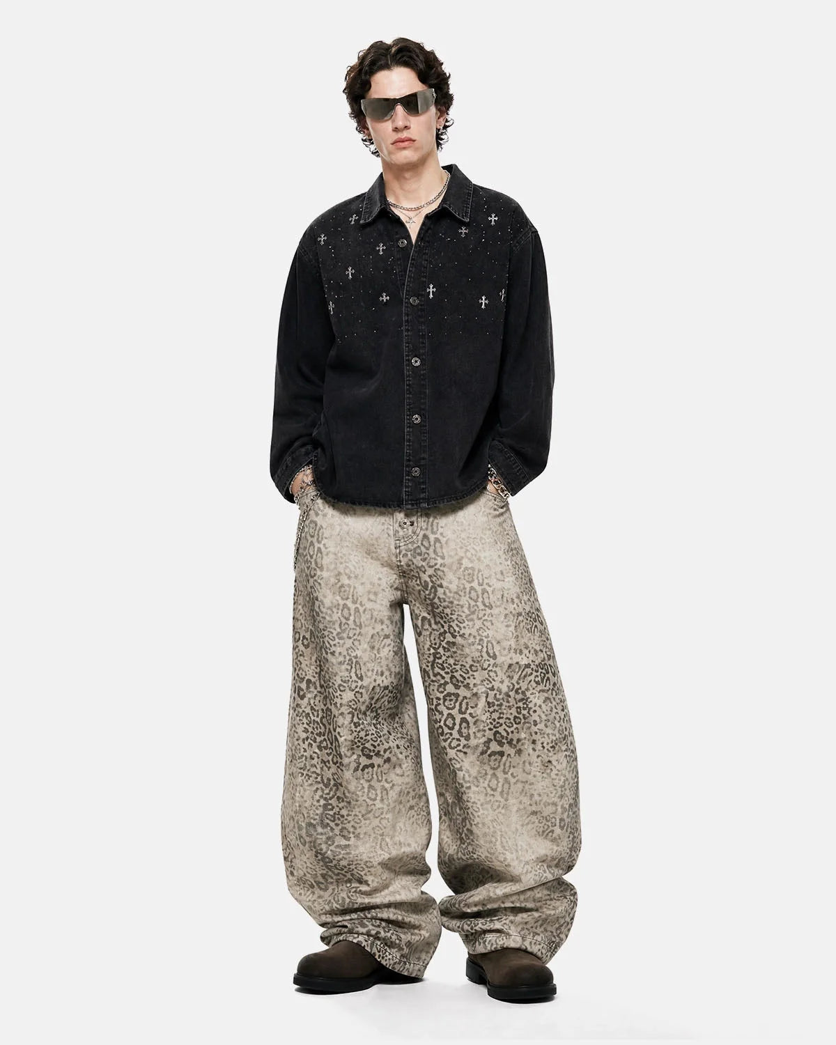 Omygoods Leopard Print Wide Leg Pants