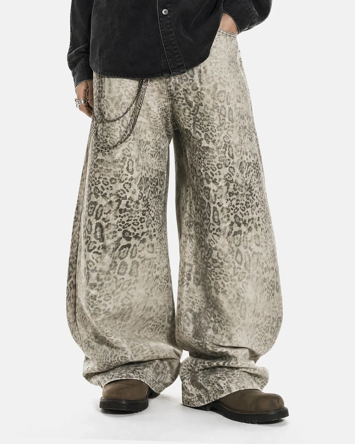 Omygoods Leopard Print Wide Leg Pants