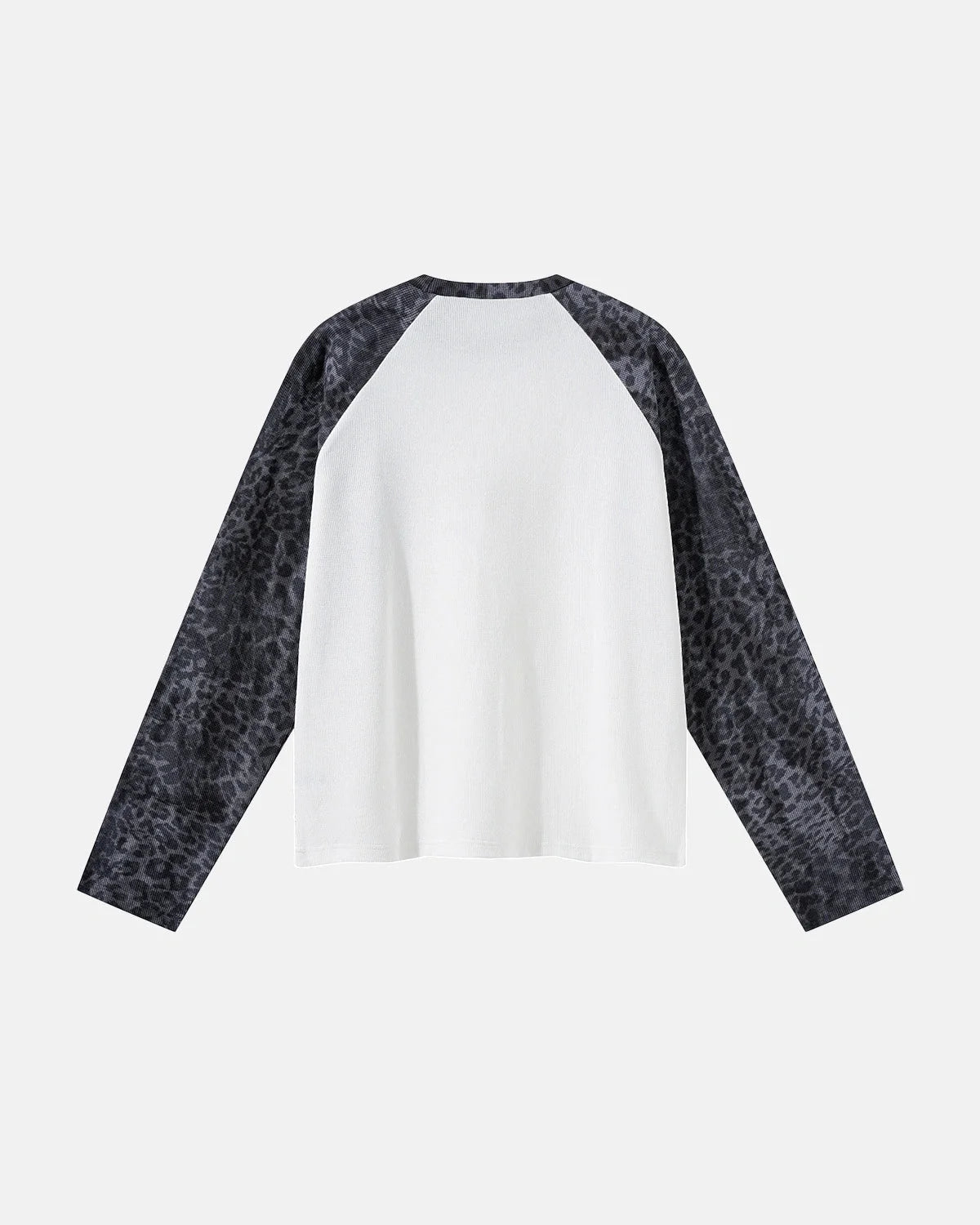 Omygoods Leopard Raglan Waffle Long Sleeve T-Shirt