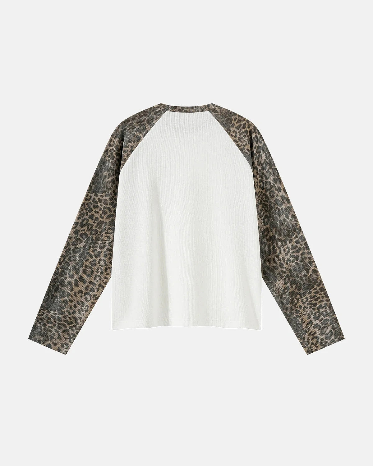 Omygoods Leopard Raglan Waffle Long Sleeve T-Shirt