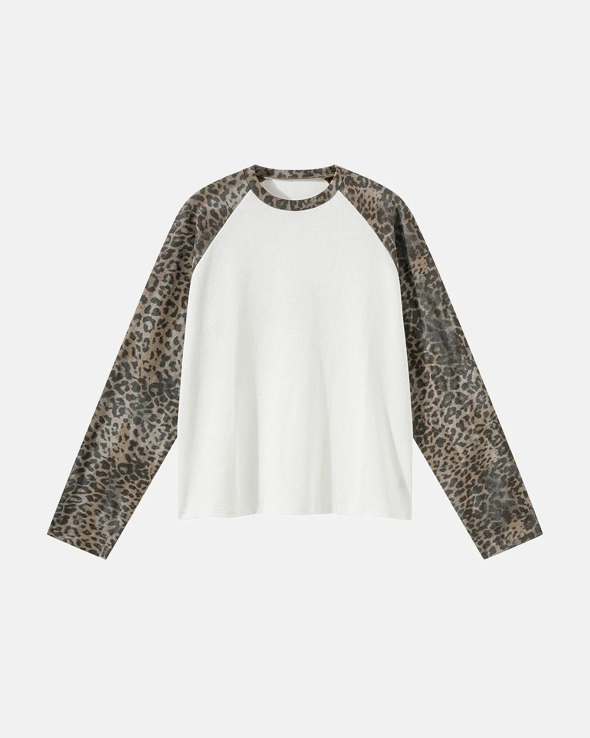 Omygoods Leopard Raglan Waffle Long Sleeve T-Shirt