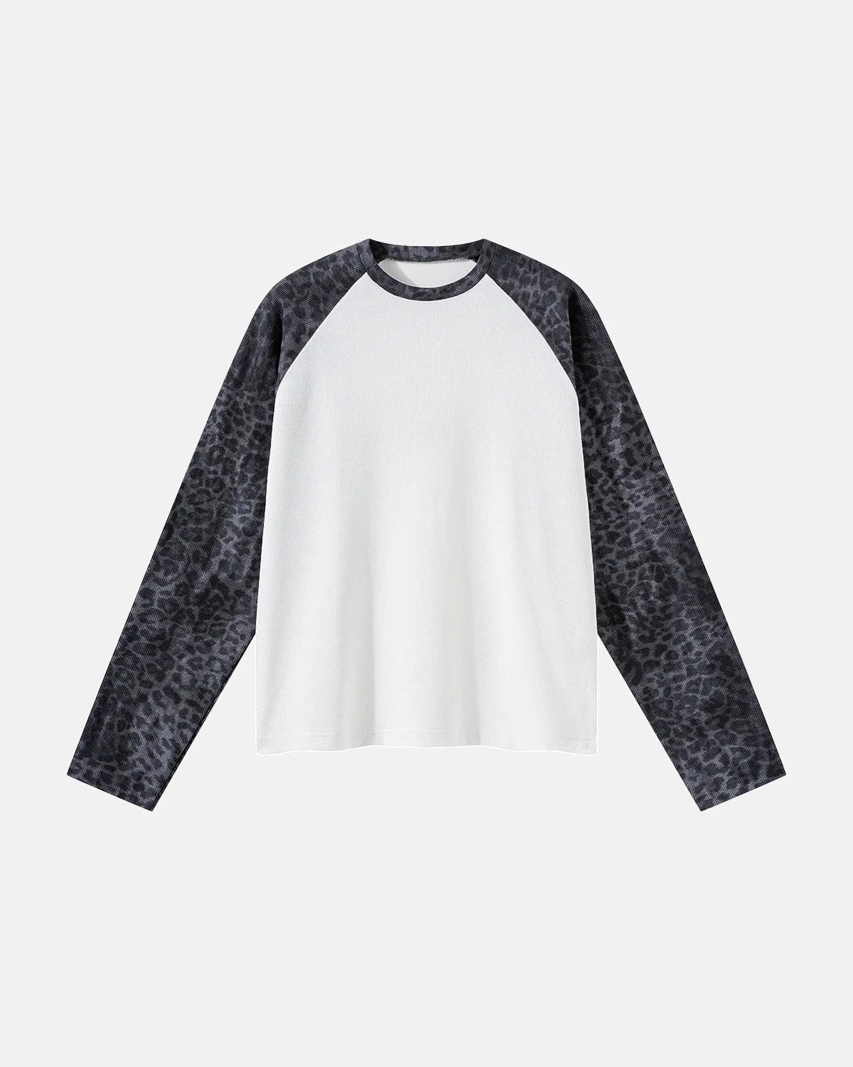 Omygoods Leopard Raglan Waffle Long Sleeve T-Shirt