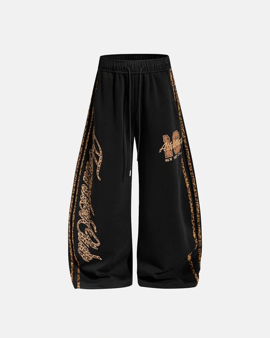 Omygoods Leopard Stripe Graphic Barrel Sweatpants