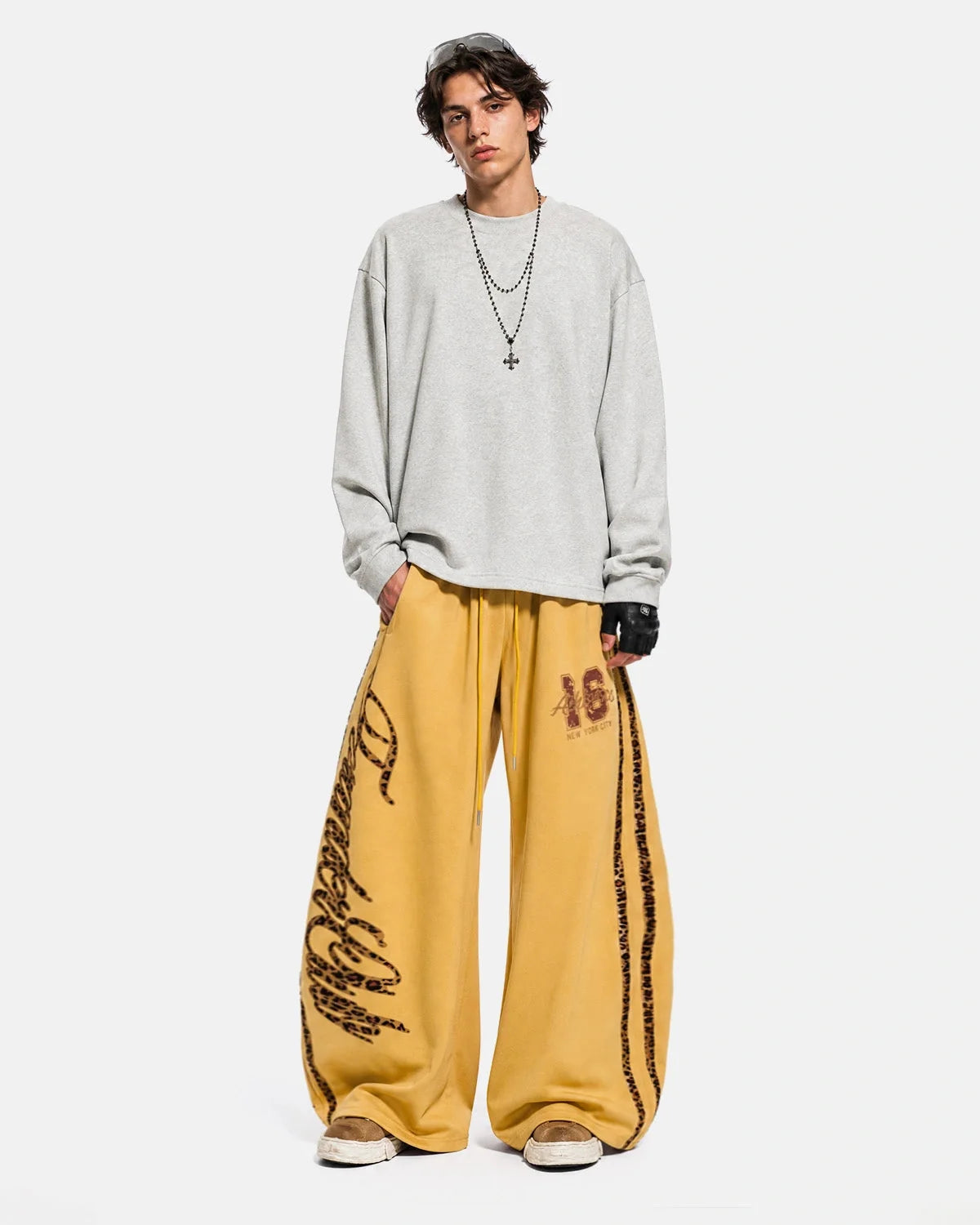 Omygoods Leopard Stripe Graphic Barrel Sweatpants