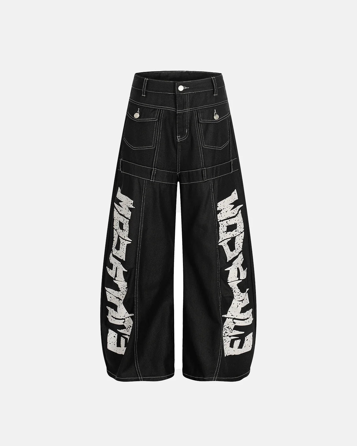 Omygoods Letter Graphic Cargo Barrel Jeans
