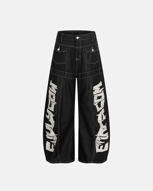 Omygoods Letter Graphic Cargo Barrel Jeans