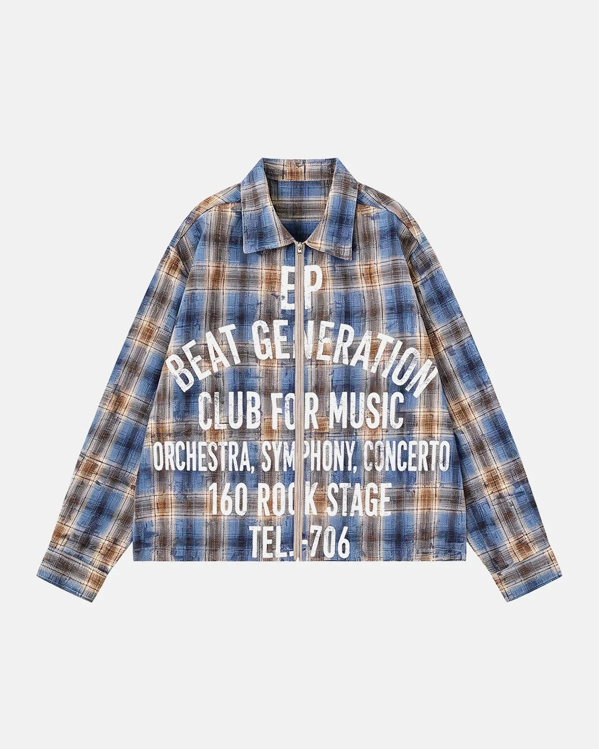 Omygoods Letter Graphic Plaid Long-Sleeve Shirt