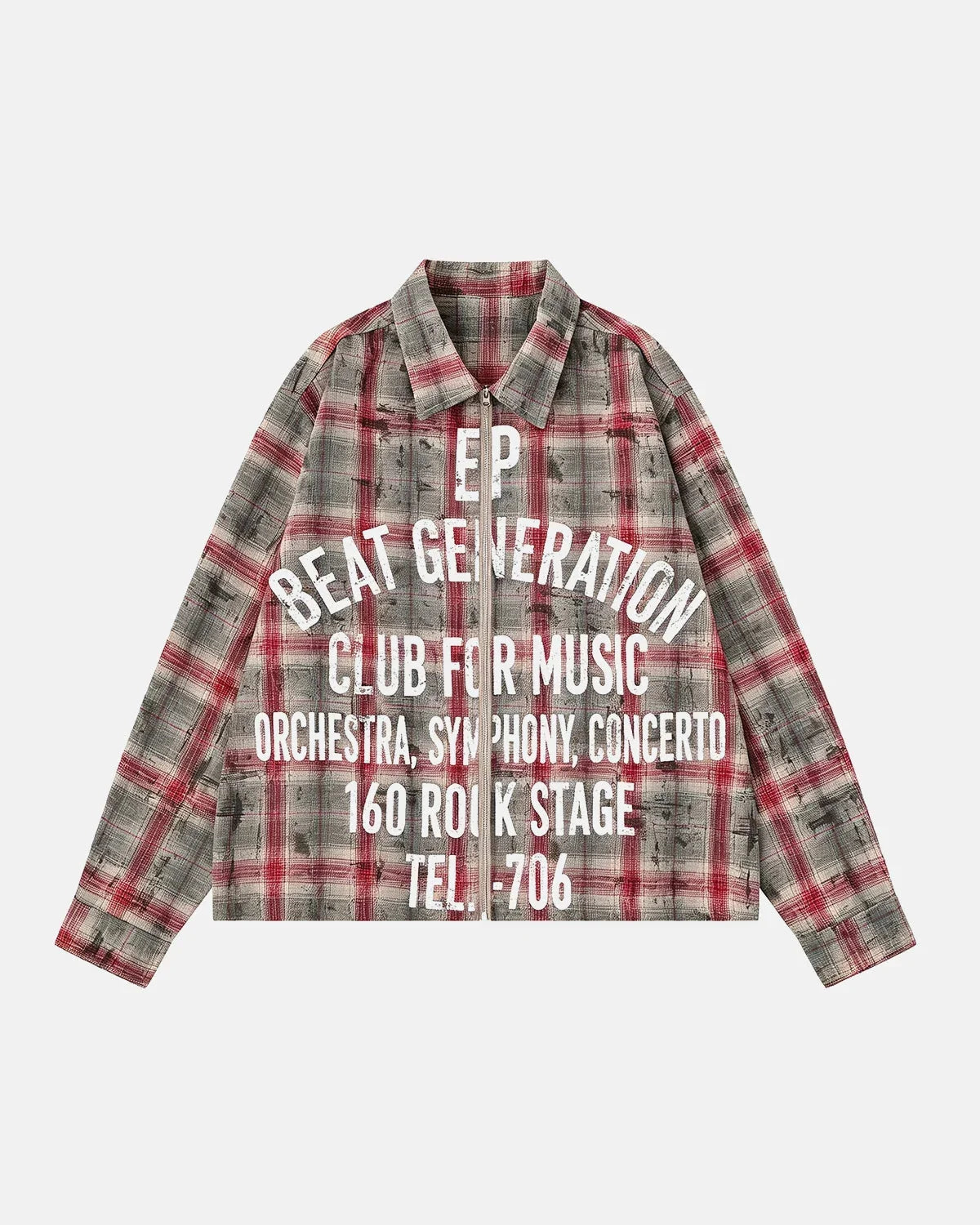 Omygoods Letter Graphic Plaid Long-Sleeve Shirt